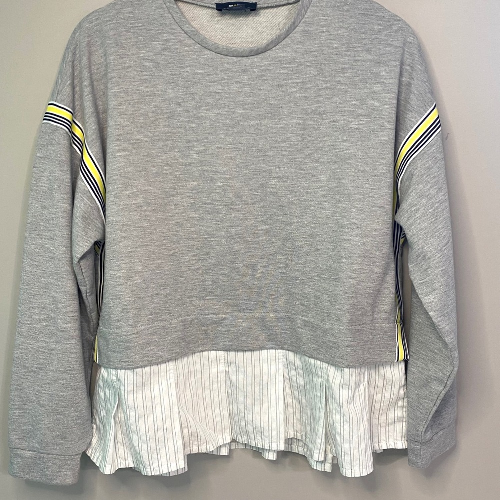Maeve Anthropologie Gray Mixed Media Pleated Poplin Hem Sweatshirt XS